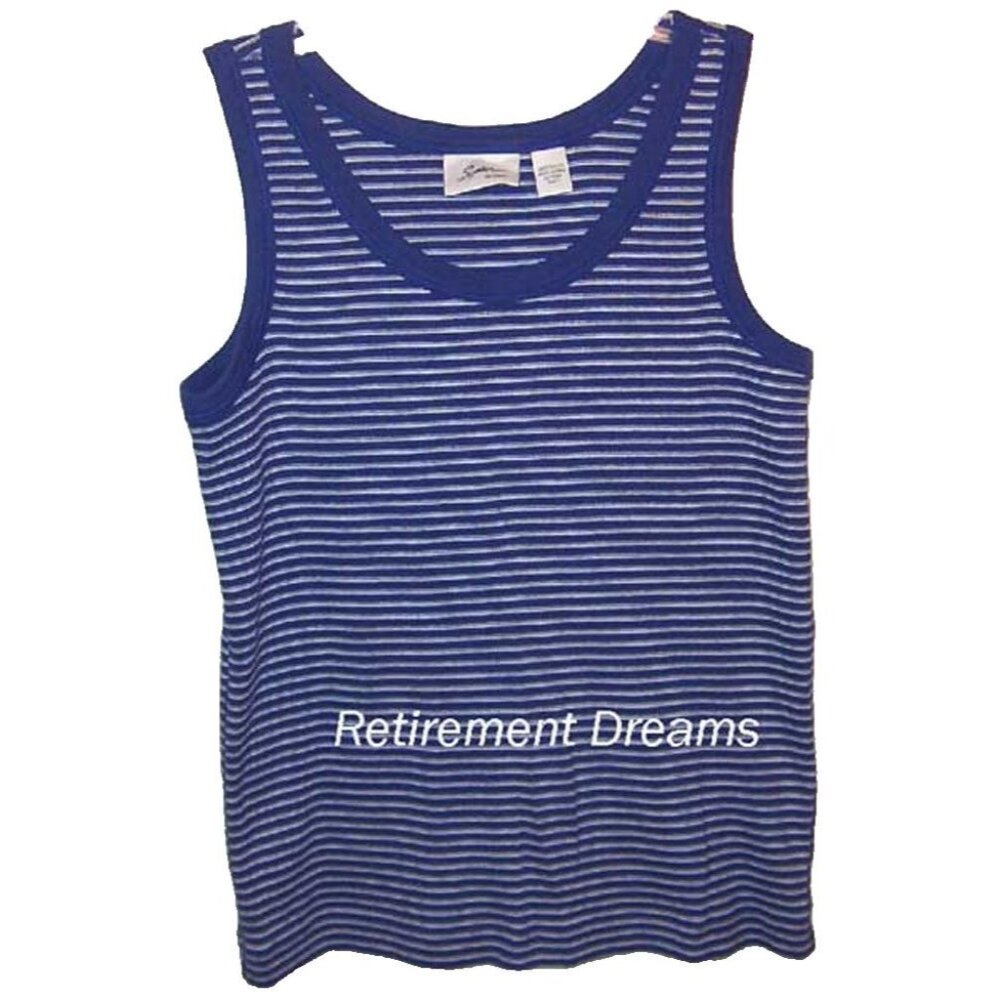 Chicos Spa Size 1 M 8 Blue White Striped Tank Top Sleeveless Casual Shirt
